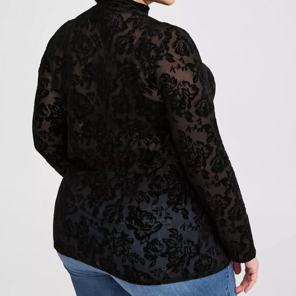 TORRID Women's Flocked Mesh Mock Neck Long Sleeve Top 1(14-16) Plus Size NWT - Picture 4 of 6